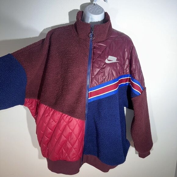 Nike Sportswear Burgundy Colorblock Sport Pack Sherpa Track Jacket Women Small - Picture 4 of 11